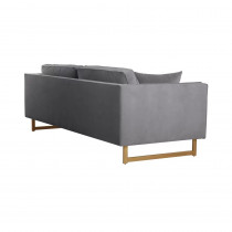 Modern Velvet Metal Wood Sofa in Gray Antique Brass